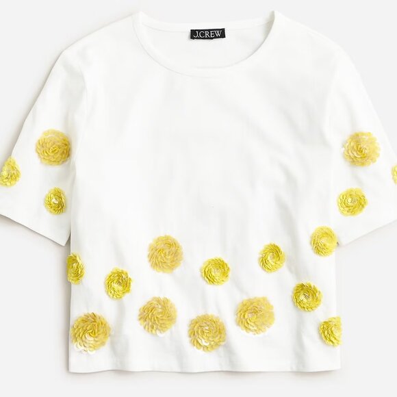 J. Crew Tops - J. Crew Limited Edition Flower Applique T-Shirt in White and Yellow Size M NWT